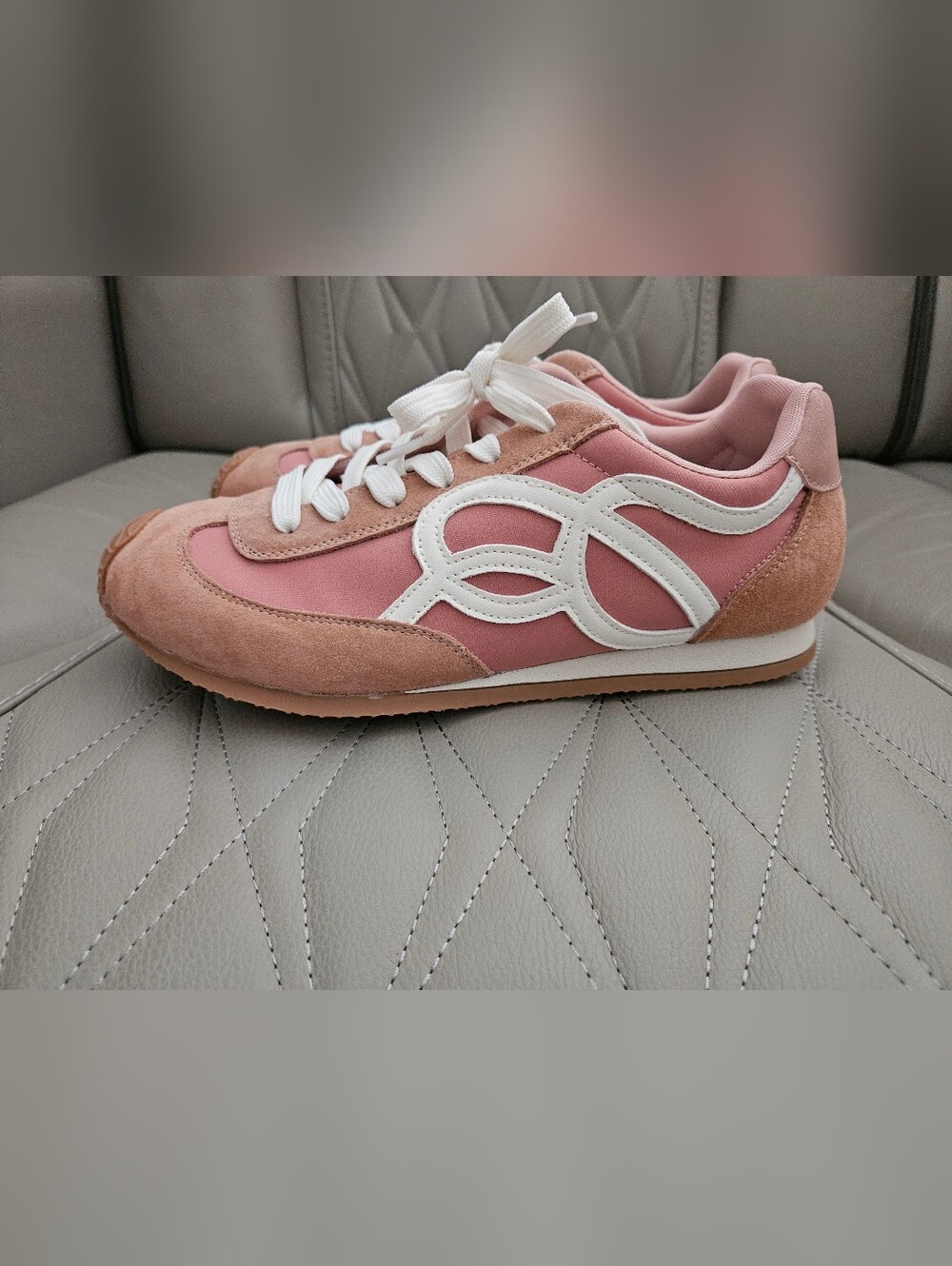 Salmon Color Suede & Mesh Women's Casual Sneaker with White Accent